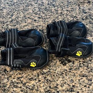 Black Dog Booties with Yellow Paw Design